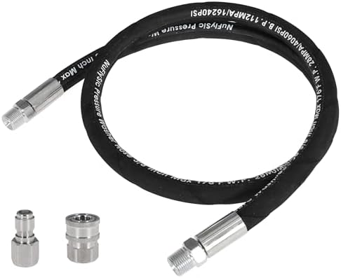 Pressure Washer Whip Hose Power Washer Jumper Hose for Pressure Washing with Steel Connector 3/8 Inch NPT Quick Connect Plug Hose Reel Connector Hose, 4000 PSI, 11FT, 1PCS by NuFlySic