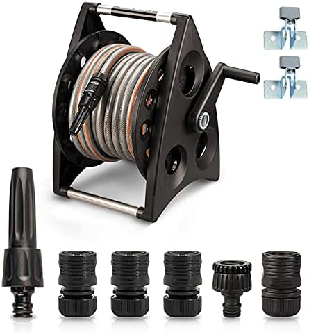 Professional Garden Hose Reel,Free Standing Or Wall Mounted 1/2" Hose 30Metre 65 Feet, Accessory Kit with Nozzle & 3/4" Inch Tap Fitting.Black-30m Hose Reel Set by Unknown