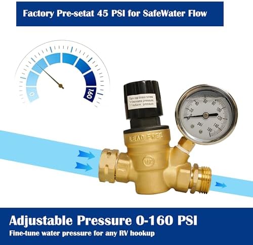 Hourleey RV Water Pressure Regulator, Adjustable Handle Brass Water Pressure Regulator, Water Pressure Reducer with Gauge and Inlet Screened Filter for RV Camper Travel Trailer - Image 4