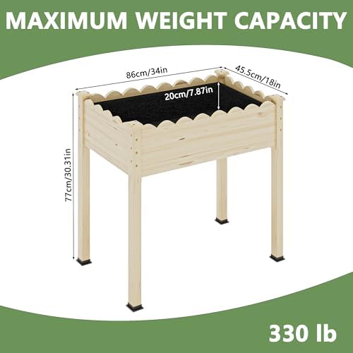 Raised Garden Bed with Legs, 34x18x30in Tall Wooden Elevated Planter Box with Liner for Flowers Vegetables Herbs, Wavy Profile Outdoor Raised Bed for Balcony/Patio/Backyard - Image 3