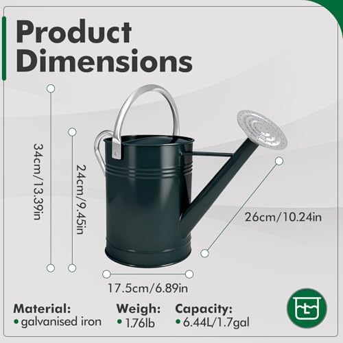 Galvanized Iron Watering Can for Indoor Plants, DIY Watering Cans for House Plant Garden Flower, Long Spout Water Can for Outdoor Watering Plants 6.44L 1.7Gallon (Dark Green) - Image 2