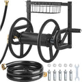 VEVOR Wall Mounted Garden Hose Reel, Holds 125 ft 5/8-inch Hose, Heavy-Duty Water Hose Winder, Space-Saving Design, Outdoor Manual Reel with Brass Fitting and Storage Basket for Yard Lawn by VEVOR