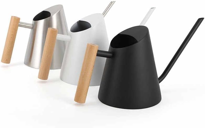 Modern Indoor Watering Can with Long Spout, Wooden Handle, 3 Colors - Black, White, Silver (WHI) - Image 2