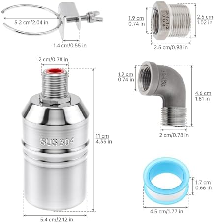4‑Pack 304 Stainless Steel Float Valve 1/2"‑3/4" Auto Shut‑Off Water Valve - Image 2