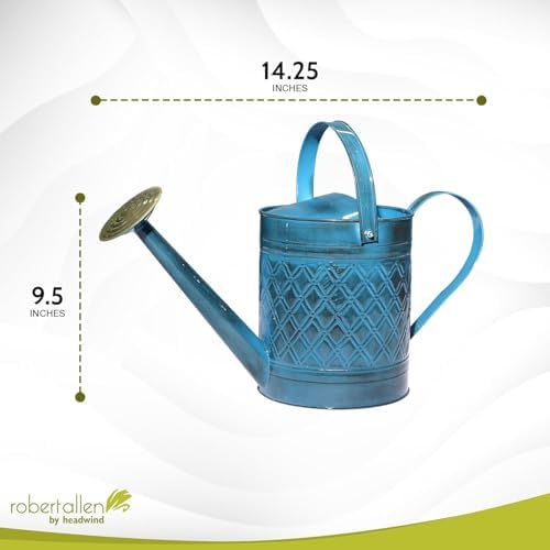 Headwind Wexley 2 Gallon Watering Can, Large Metal Watering Can Outdoor with Brass Rose Sprinkler Head, Vintage Galvanized Steel Garden Watering Can – Mountain Blue Wave - Image 3