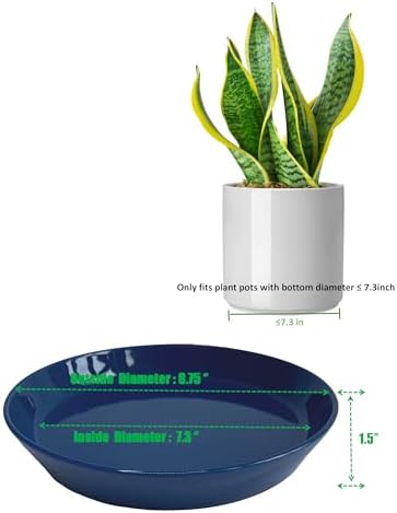 Plant Saucer 8 Inch, 2 Pack Large Plant Saucers Ceramic Tray 8 inch (7.3" Inner) for Flower Pot, Classic Sturdy Planter Water Catcher Tray for Plant Base, Blue - Image 2
