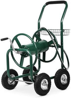Hose Reel Cart, Hold Up to 300 ft of 5/8’’ Hose, Heavy Duty Garden Water Cart with 4 Wheels, Powder-coated Steel Outdoor Planting with Storage Basket for Garden, Lawn, Yard, Green by WelcometoourPazidom
