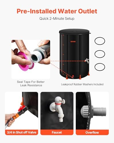 VEVOR Collapsible Rain Barrel, 100 Gallon Portable Rain Water Collection Barrel, 1000D PVC Rainwater Collection System, Garden Water Catcher Tank Storage Container with Spigot & Overflow Kit, Black - Image 5