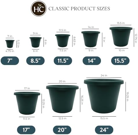 The HC Companies Classic Round Plastic Plant Pot w/Rolled Rim - Lightweight & UV Resistant Flower Pot for Herbs & More - Outdoor & Indoor Plant Pots w/Drainage (14 inch Evergreen, Pack of 1) - Image 4