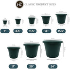 The HC Companies Classic Round Plastic Plant Pot w/Rolled Rim - Lightweight & UV Resistant Flower Pot for Herbs & More - Outdoor & Indoor Plant Pots w/Drainage (14 inch Evergreen, Pack of 1) - Image 4