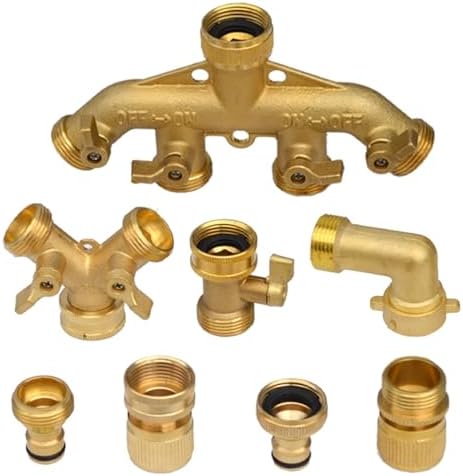 Garden Hose Splitter Heavy Duty Brass 1-2-4 Way Splitter Garden Hose Hexagonal Connector with Grip Shut Off Valves Adapter for Water Tap(1 Way curved EU) - Image 6