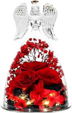 Preserved Real Flower Rose in Large Angel Figurine Glass Dome, Red LED Light Up Rose Gifts for Mom, Valentines Day Gift for Mother, Decorative Keepsake for Home Display - Image 4