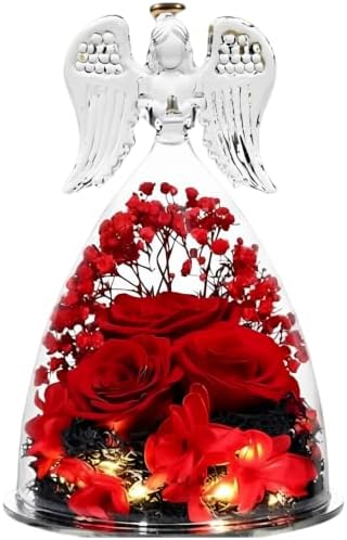 Preserved Real Flower Rose in Large Angel Figurine Glass Dome, Red LED Light Up Rose Gifts for Mom, Valentines Day Gift for Mother, Decorative Keepsake for Home Display - Image 4