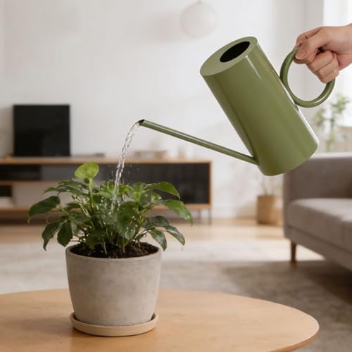 Watering Can, 1.5L Green Stainless Steel Long Narrow Spout Leakproof Metal Water Pot for Indoor Houseplants - Image 2