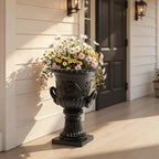 Classical Roman Pedestal Urn Planters, 31.5 Inch, Black - Image 2