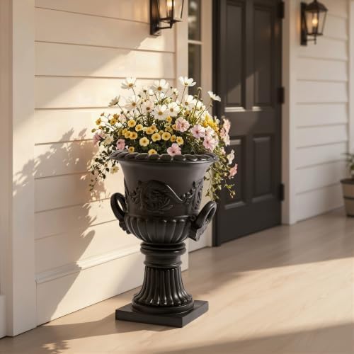 Classical Roman Pedestal Urn Planters, 31.5 Inch, Black - Image 2