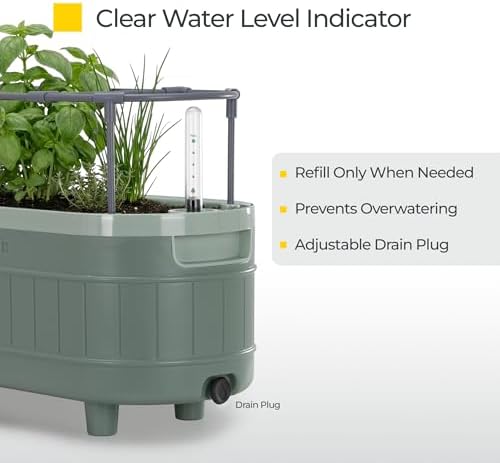 Permasteel Herb Garden Planter with Trellis Support, Self-Watering System with Water Level Indicator, Fits Multiple Herb Plants, for Basil, Flowers, Succulents, Indoor & Outdoor, Green - Image 5