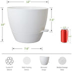 UOUZ 12inch 2Pack Large Self Watering Planters, Plastic Plant Pots with 60oZ Removable Deep Reservoir and Multi Mesh Drainage Holes for Indoor Outdoor Garden Plants and Flowers, White - Image 2