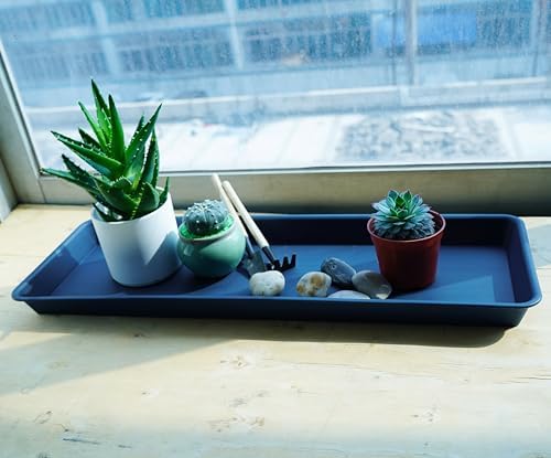 VUWEZ 2 Pack Plastic Plant Trays - Rectangular 30 inch, Indoor/Outdoor Plant Water Drip Trays for Flower Pot Planter, Windowsill (8 X 30'', Blue) - Image 5