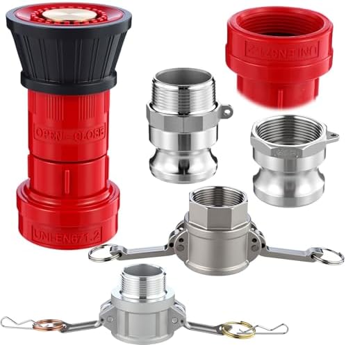 Pelopy Fire Hose Nozzle 1.5 Inch Npsh/npt Thermoplastic Fire Spray Jet Fog with 1.5 Inch Aluminum Female and Male Fitting Npt Thread Cam Lock Fitting (part a B D & F) Cam Groove Hose Kit by Pelopy