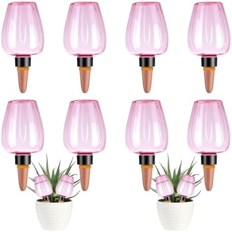 8 Pcs Plant Watering Globes Self Watering Planter Insert Plants Top Fill Water Device Plastic Water Bulbs Slow Release Terracotta for Plants, Pink by Unknown