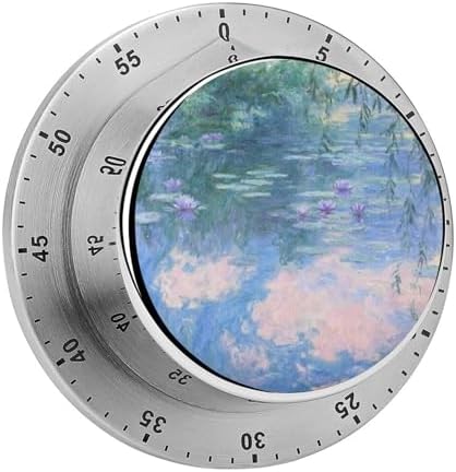 Stainless Steel Water Lily Pond in The Morning Printed Mechanical Timer - No Battery Required, Magnetic Loud Alarm Clock, Suitable for Travel and Office, Gym by Unknown