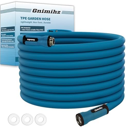 Garden Hose 5/8 in x 75 ft, Made of TPE (BetterThan PVC/Hybrid Polymer), Lightweight yet Durable Water Hose with Ergonomic Grip, Drinking Water Safe Material, All-Weather, 3/4" GHT Fittings by Gnimihz