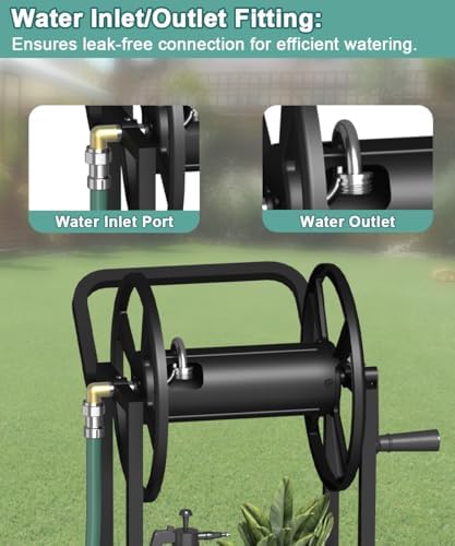 Artigarden Garden Hose Reel Cart with Wheels, Outdoor Heavy Duty Powder Coated Steel Water Winder Storage Holds 125 ft 5/8" Hoses with 3.9ft Leader Hose and Basket for Backyard, Yard, Lawn, Black - Image 5