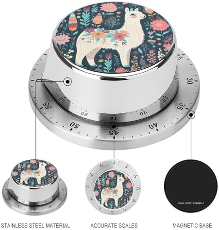 Mechanical Kitchen Timers for Cooking,Cute Llama Floral Printed 60 Minute Magnetic Countdown Timer,Cute Cooking Timers with Alarm,Stainless Steel Time Timer Manual No Batteries Required - Image 3