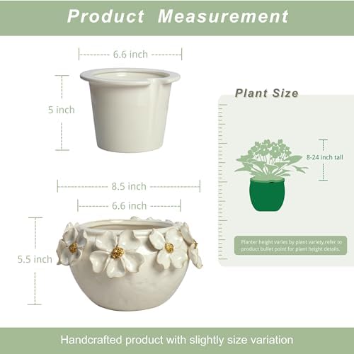 HERDUK 7.5” Ceramic Self Watering African Violet Planter with Hand-Sculpted petalsl Design – Durable Indoor Plant Pot for Orchids, Succulents, and Houseplants - Image 2