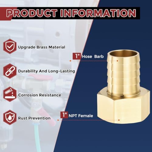 4pcs Brass Hose Barb Fittings 1" Hose Barb to 1" NPT Female - Image 2