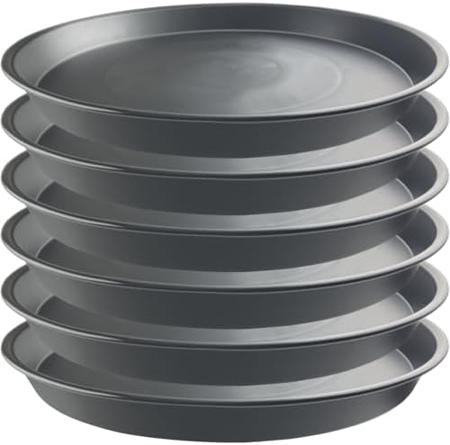 6 Pack 15 Inch Gray Plant Saucers, Heavy Duty PP Trays for Large Pots by GARRDEEN