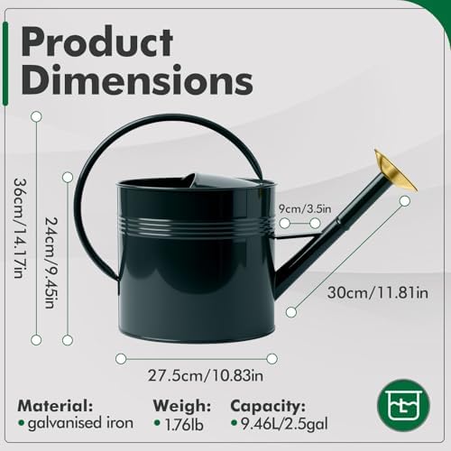 Galvanized Iron Watering Can for Indoor Plants, Oval Watering Cans for House Plant Garden Flower, Long Spout Water Can for Outdoor Watering Plants 9.46L 2.5 Gallon Gold - Image 2
