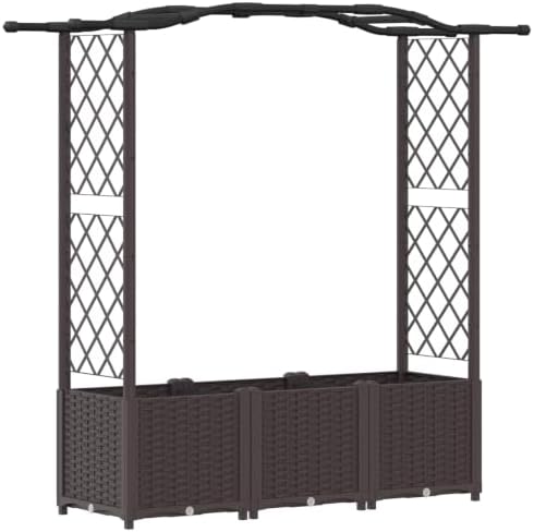 Raised Garden Bed with Trellis and Roof, Brown PP Planter Box by Unknown