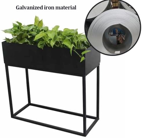 Elevated Planter Box, Raised Garen Bed, Narrow Plant Stand with Drainage Holes, Galvanized Iron, Rectangle Planter for Patio Garden Balcony (Black)(60 * 25 * 80cm) - Image 3