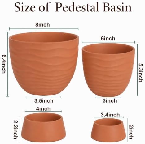 vensovo Terracotta Self Watering Plant Pots, 6 and 8 Inch with Saucers - Image 2