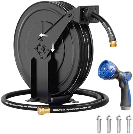 SPECILITE Hot/Cold Retractable Garden Hose Reel 50ft x 5/8", Black by SPECILITE