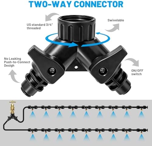 Riboud 110FT Mister for Outside Patio Misting Cooling System with 20 Brass Mist Nozzles+Water Filter+Y Connector, Leak-Resistant Misters for Backyard, Garden, Pool, Deck, Greenhouse - Black - Image 3