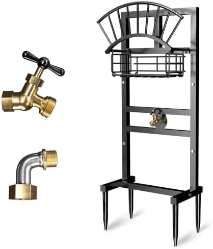 Garden Hose Holder Freestanding with Brass Faucet by Unknown