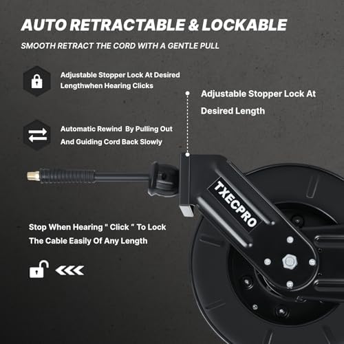 Retractable Air Hose Reel, 3/8 IN x 50 FT Hybrid Air Hose Max 300 PSI, Air compressor hose reel with 5 ft Lead in, Ceiling/Wall Mounted air hose reel,Heavy Duty air tool - Image 3