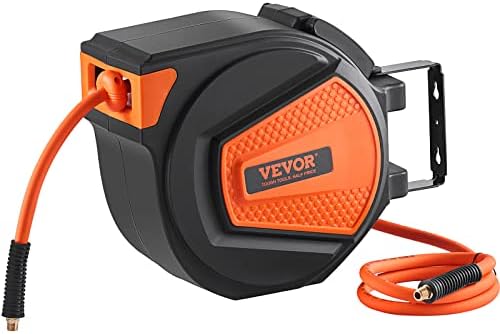 VEVOR Retractable Hose Reel, 65 ft x 5/8 inch, 180° Swivel Bracket Wall-Mounted & Retractable Air Hose Reel, 3/8 IN x 50 FT Hybrid Air Hose Max 300PSI - Image 5
