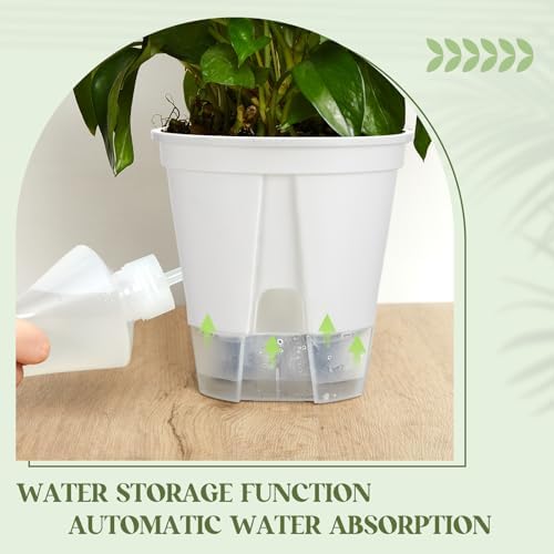 Wonderjune Self Watering Planter, 4.72'', 5.91'', 7.09'', White, 9 Pcs - Image 3