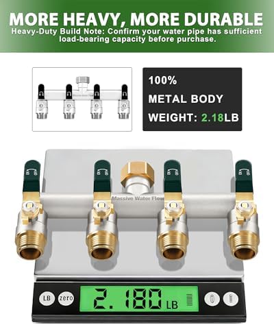 4 Way Hose Splitter, Heavy Duty Full Flow Garden Hose Splitter with 4 Large Metal Handles, Brass Water Hose Bib Splitter, T Adapter Connector with 3/4 - Inch GHT Thread (Green) - Image 5
