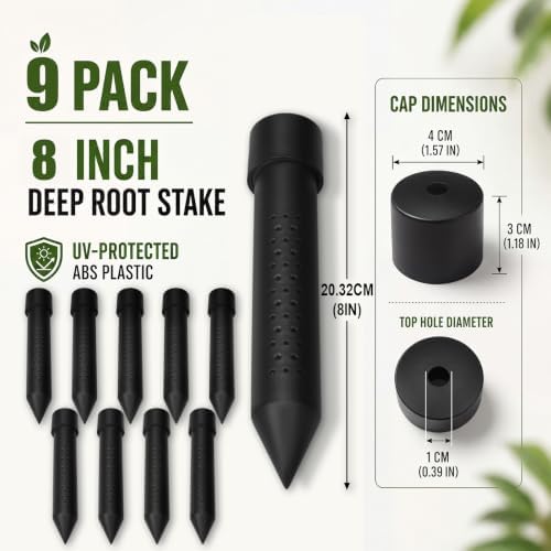Junkin 9 Pack 8 Inch Large Deep Root Watering Stake, Black 9 - Image 2