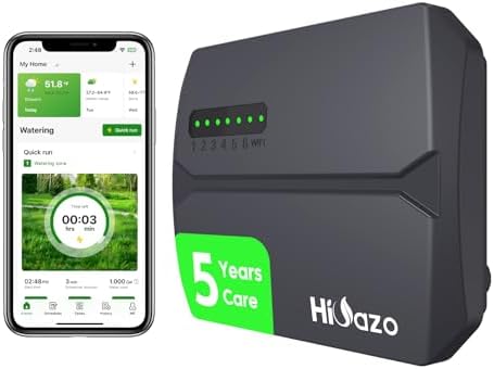 Indoor Smart Sprinklers Controller WiFi, Irrigation Controller Easy Use App Enabled, 6 Zone + 16 Plans, Save Water Auto Skip Rain, Freeze & Wind, 10 Minutes Install by HiOazo