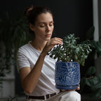 D'vine Dev Embossed Leaves Ceramic Planter, 6 in, Midnight Blue, 27-A-X-3 - Image 6