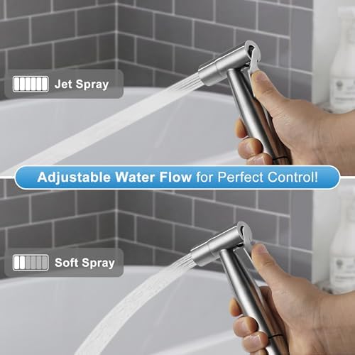 Handheld Toilet Bidet Sprayer 2 Pack, Water Pressure Adjustable Sprayer with Hose and 7/8 "T-Valve, Jet Spray and Soft Spray, for Toilet, Bidet, Shower etc., Stainless Steel, Silver - Image 3