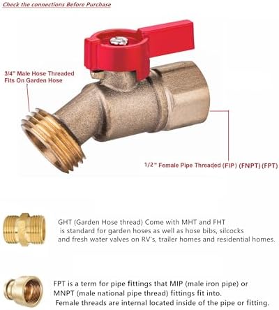 EZ-FLUID (10) Heavy Duty LF Brass 1/2" FIP X 3/4" MHT Male Hose Threaded Hose Connector 1/4 Turn No-Kink Hose Bibb,Water Faucet Outdoor Garden Faucet Hoses Spigot Shut Off Valve - Image 2