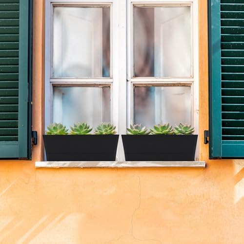 GREANER Black Rectangle Window Boxes, 3 Pack 12x3.8 Inch Herb Planters with Tray, Indoor Succulent Cactus Mint Plastic Pot for Windowsill, Garden Balcony, Office Outdoor Decoration - Image 4