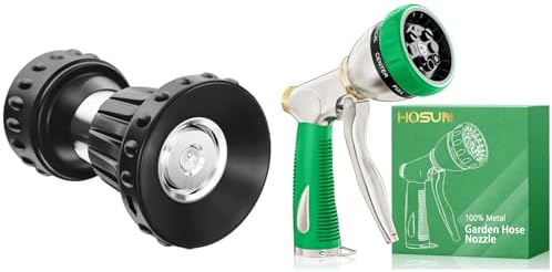 HOSUN Fire Hose Nozzle &Green Garden Hose Nozzle, Heavy Duty Fireman Style Garden Hose Nozzles, Leak Proof & Adjustable Water Nozzle High Pressure by HOSUN
